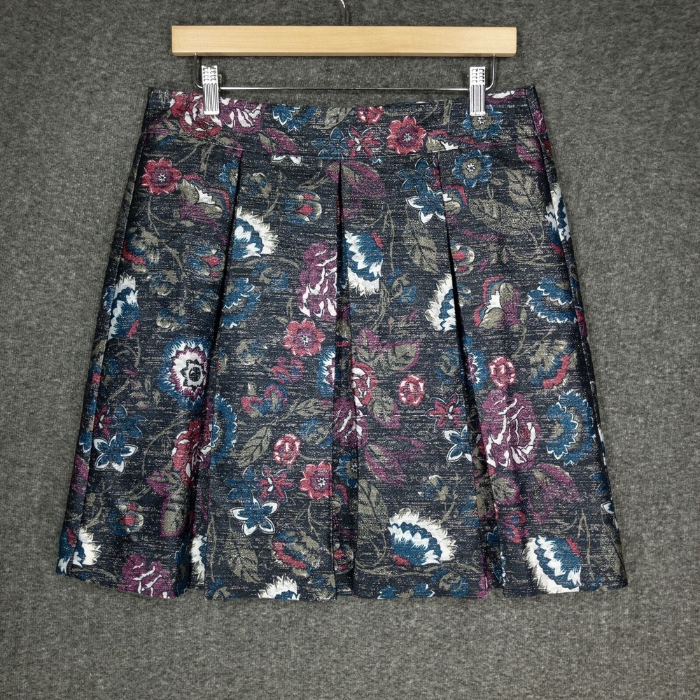 Loft outlet pleated skirt silver metallic floral brocade  women's size 8 A-Line